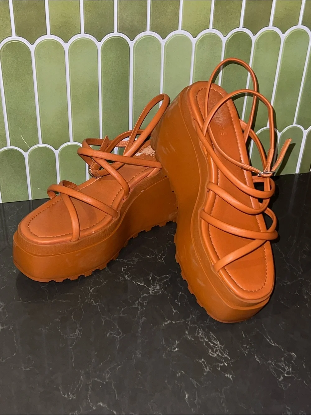 Vic Matie Orange Platform Strappy Sandals